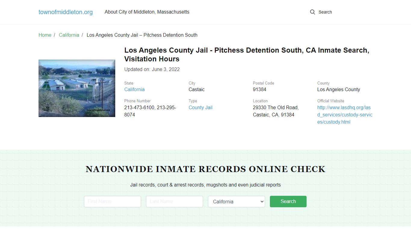 Los Angeles County Jail - Pitchess Detention South, CA Inmate Search ...