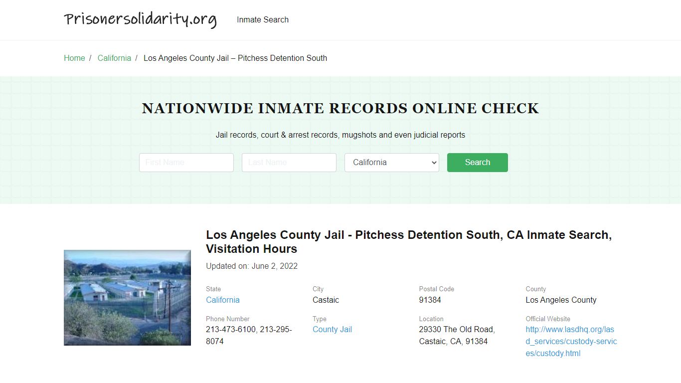 Los Angeles County Jail - Pitchess Detention South, CA Inmate Search ...