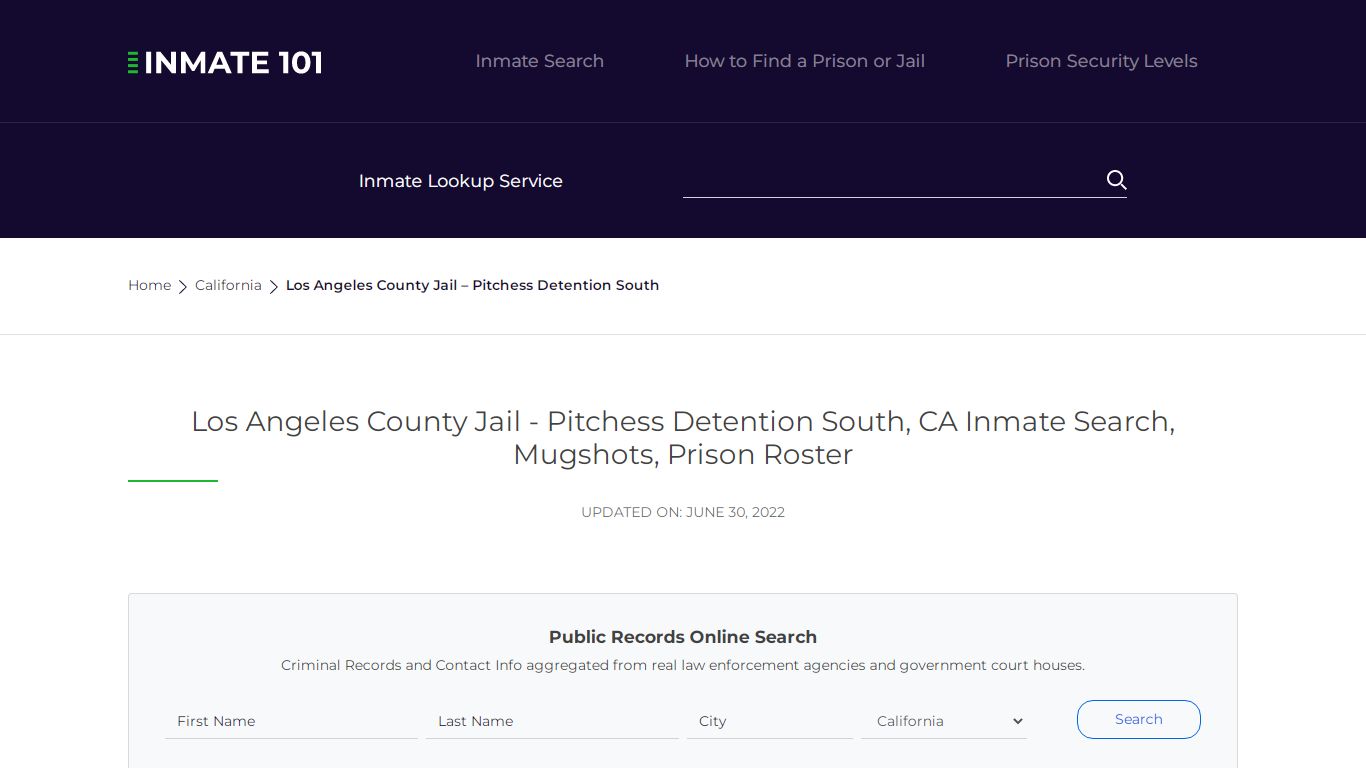 Los Angeles County Jail - Pitchess Detention South, CA Inmate Search ...